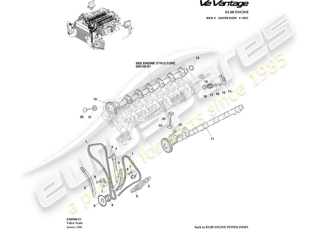 aston martin v12 vantage (2010) valve train part diagram