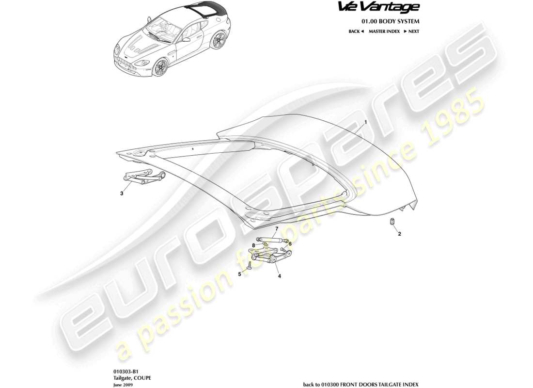 aston martin v12 vantage (2012) tailgate, coupe part diagram
