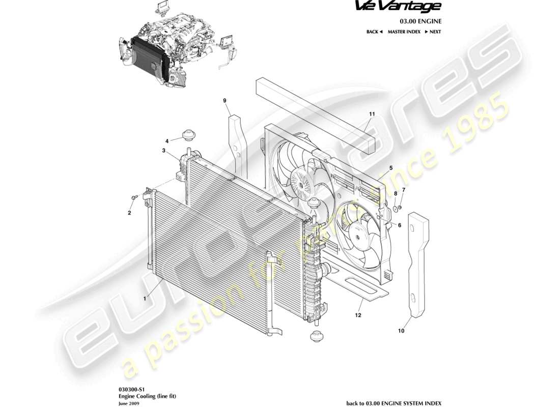 aston martin v12 vantage (2012) engine cooling, line fit part diagram
