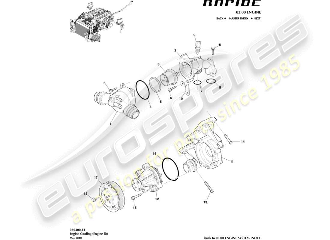 aston martin rapide (2010) engine cooling part diagram