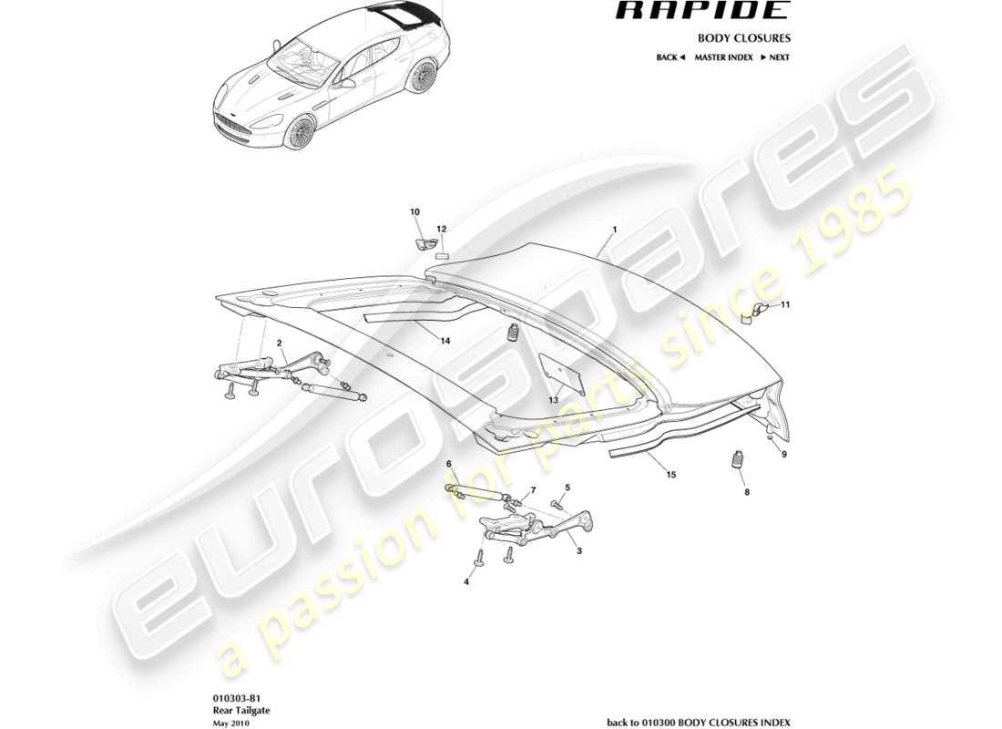 aston martin rapide (2010) tailgate assembly part diagram