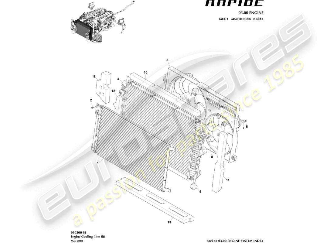 aston martin rapide (2010) engine cooling, line fit part diagram