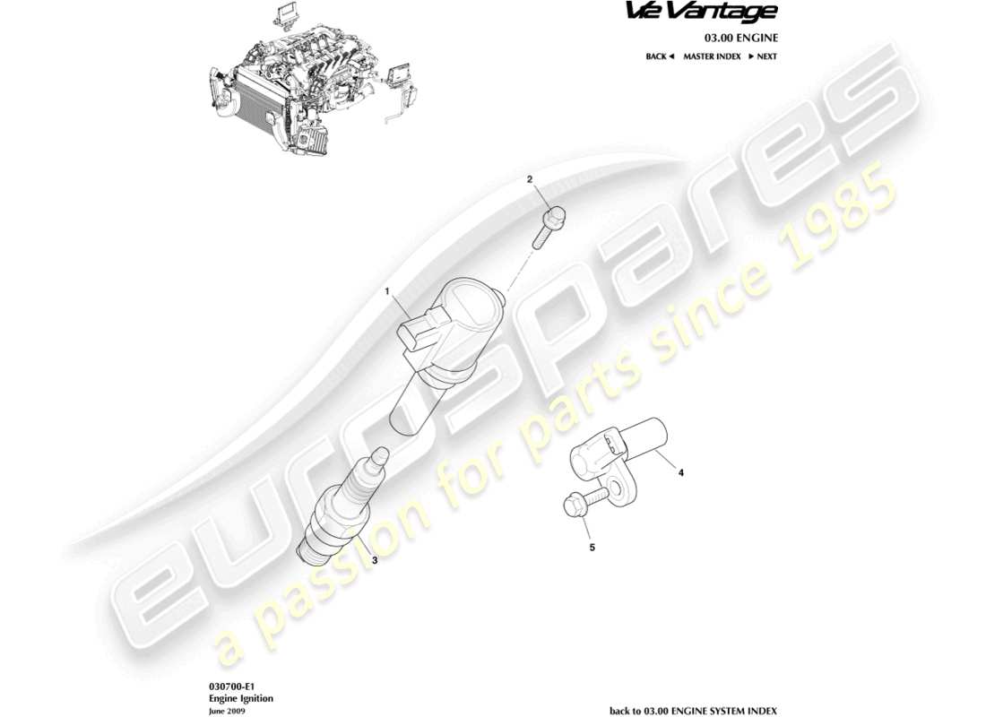 aston martin v12 vantage (2010) ignition part diagram
