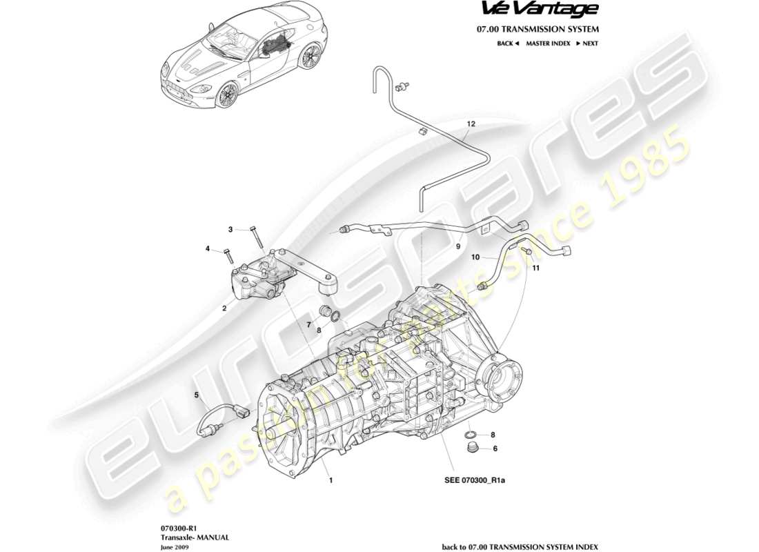 aston martin v12 vantage (2010) transaxle, manual part diagram