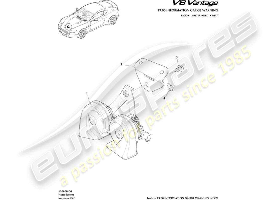 aston martin vantage gt8 (2017) horn system part diagram