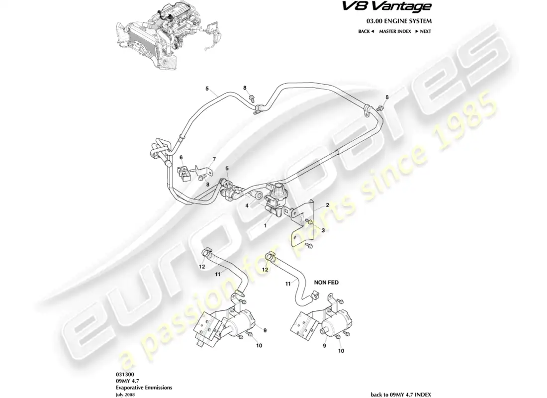 aston martin v8 vantage (2015) evaporative emissions part diagram