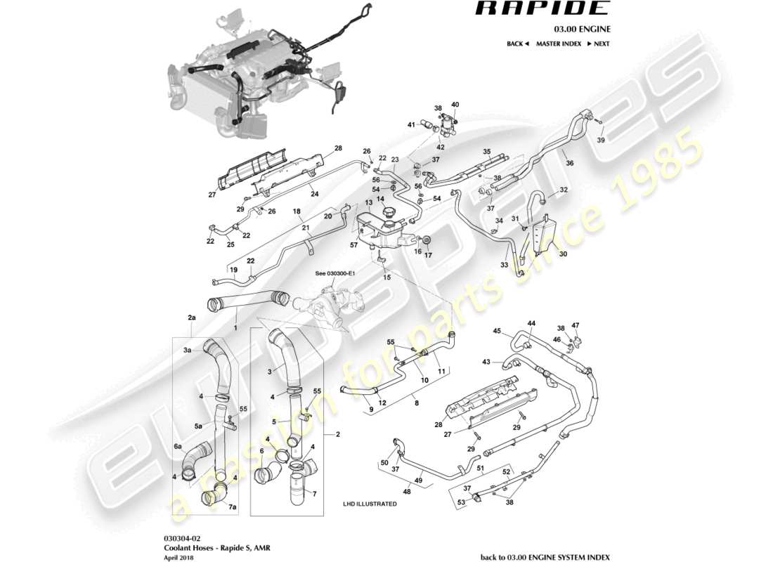 aston martin rapide (2014) coolant reservoir & hoses part diagram