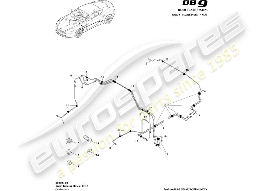 aston martin db9 (2017) brake lines & hoses, rhd part diagram