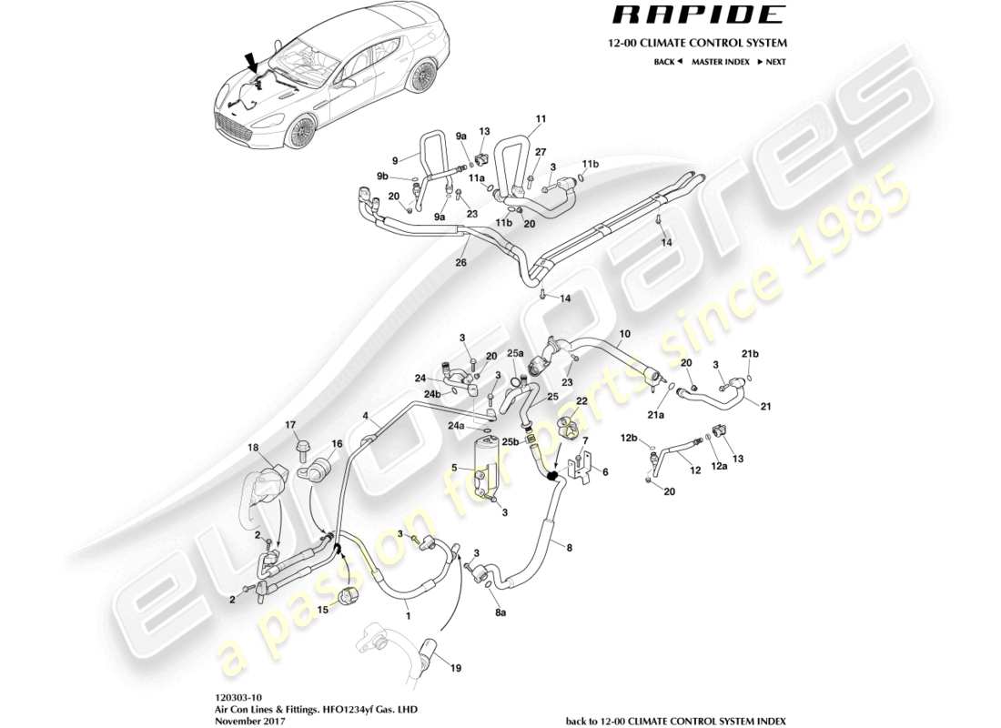 aston martin rapide (2010) air con lines, hfo1234yf, lhd part diagram