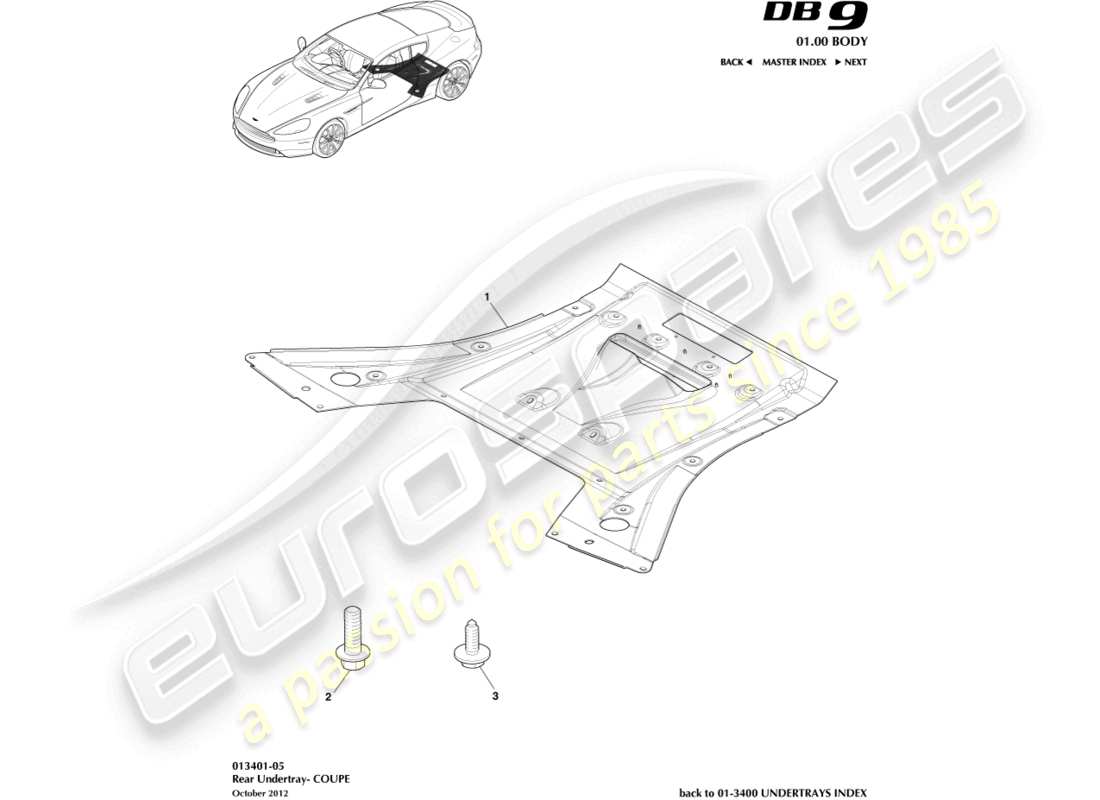 aston martin db9 (2013) rear undertray, coupe parts diagram