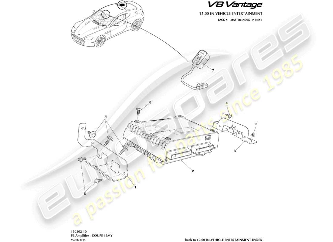 aston martin vantage gt8 (2017) p3 amplifier, coupe parts diagram