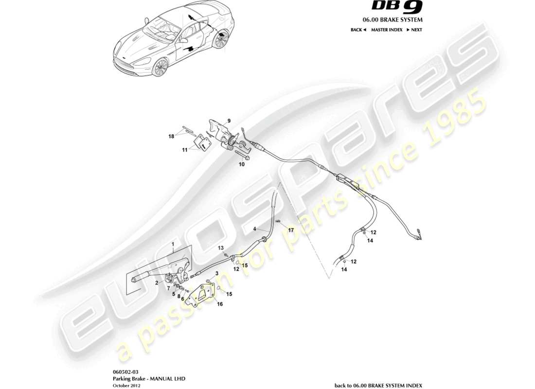 aston martin db9 (2014) parking brake, lhd parts diagram