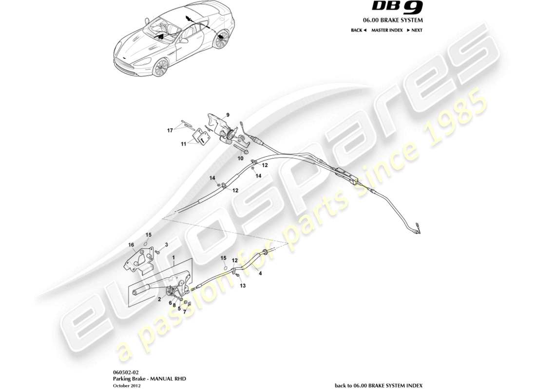 aston martin db9 (2015) parking brake, rhd part diagram