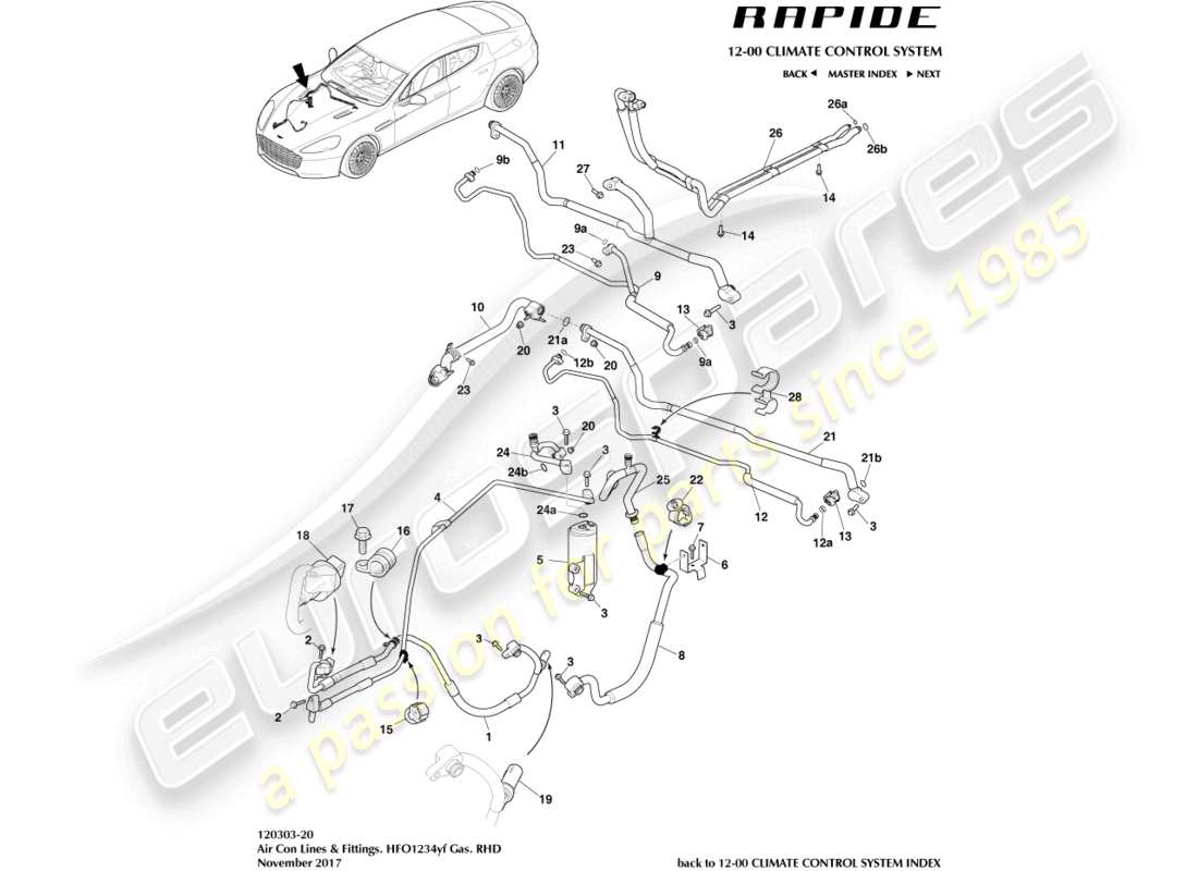 aston martin rapide (2017) air con lines, hfo1234yf, rhd part diagram