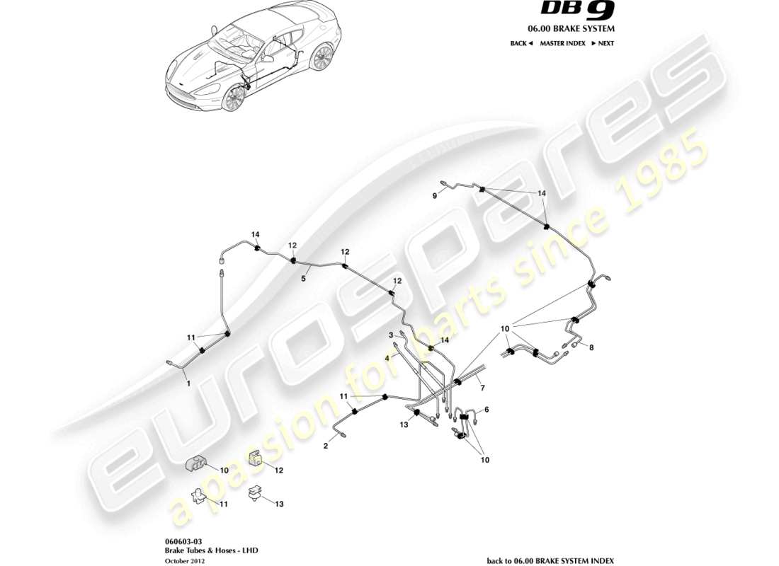 aston martin db9 (2015) brake lines & hoses, lhd part diagram