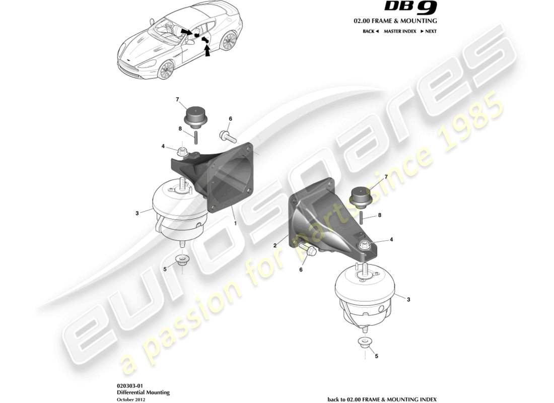 aston martin db9 (2015) powertrain mountings part diagram