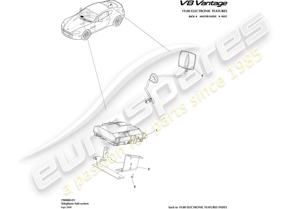 aston martin v8 vantage (2018) telephone subsystem part diagram