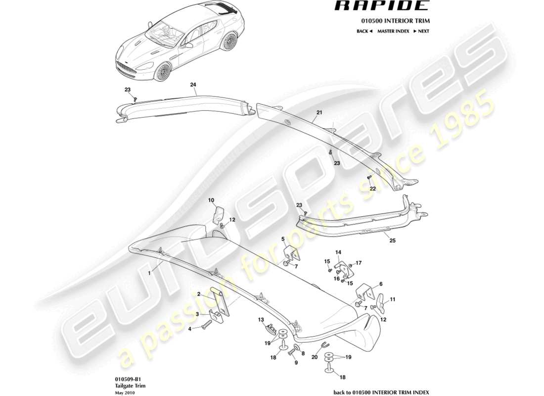 aston martin rapide (2016) tailgate trim panel part diagram