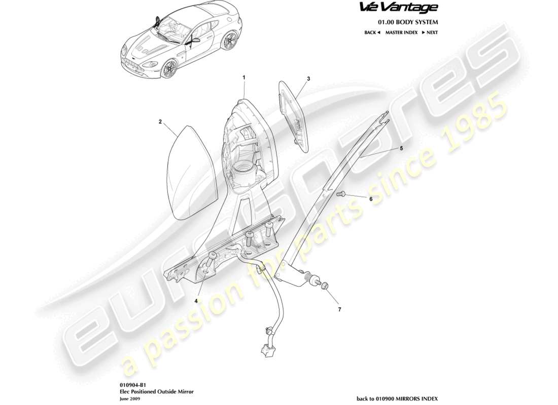 aston martin v12 vantage (2012) exterior rear view mirrors part diagram