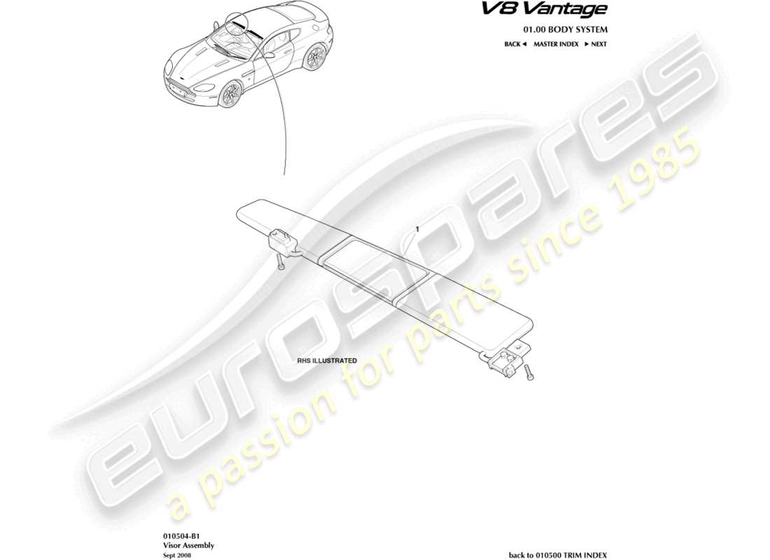 aston martin v8 vantage (2015) sunvisor part diagram