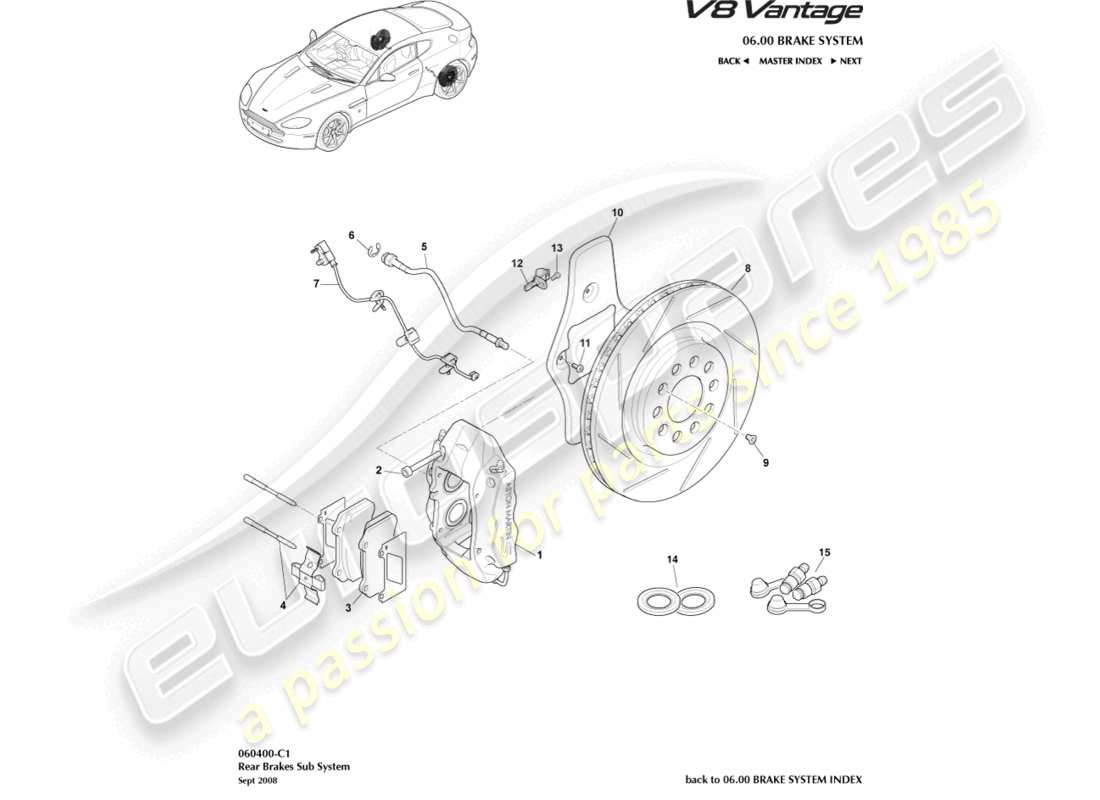 aston martin v8 vantage (2018) rear brake system part diagram