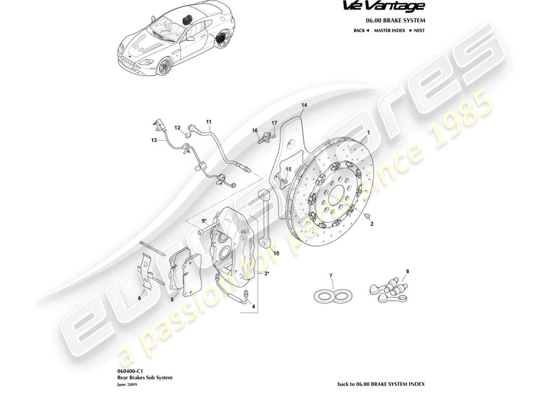 aston martin v12 vantage (2013) rear brake system part diagram