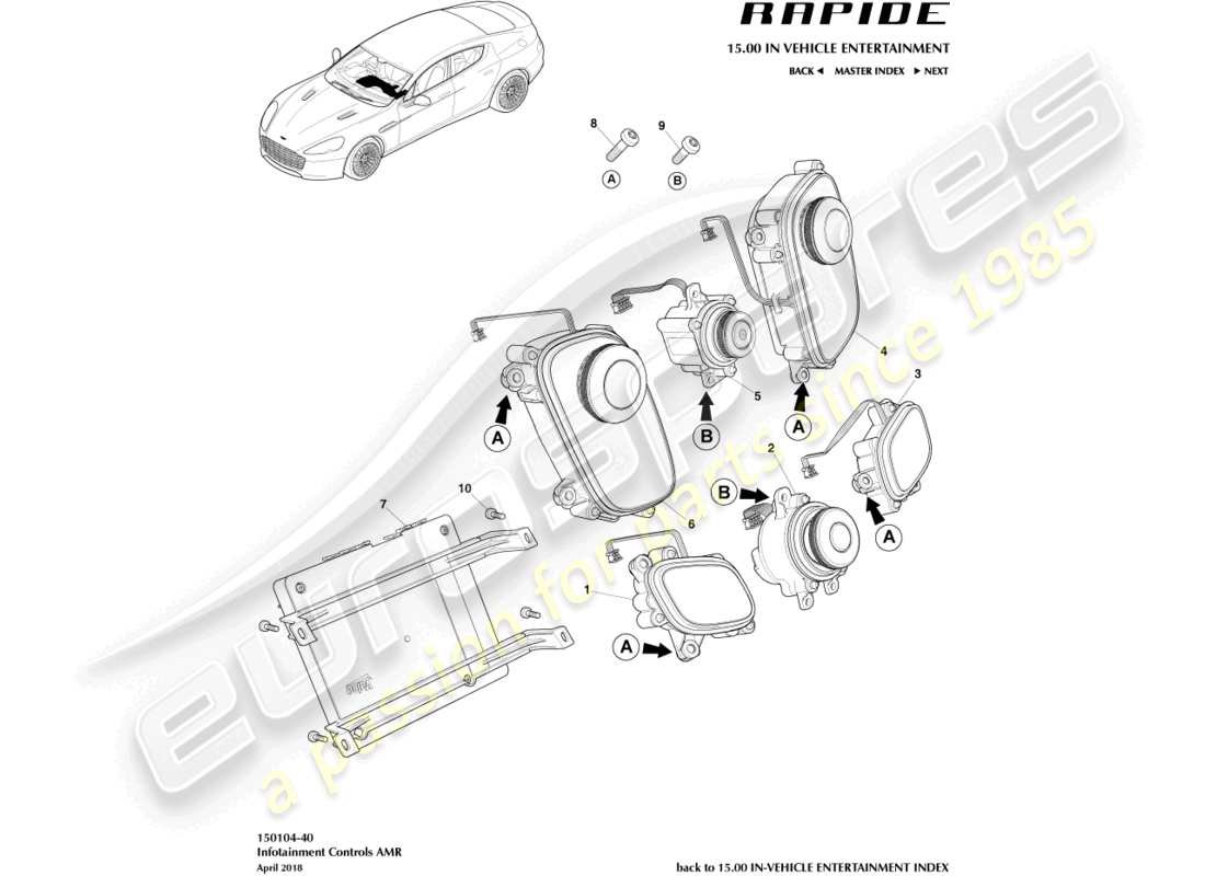 aston martin rapide (2010) infotainment controls, amr part diagram