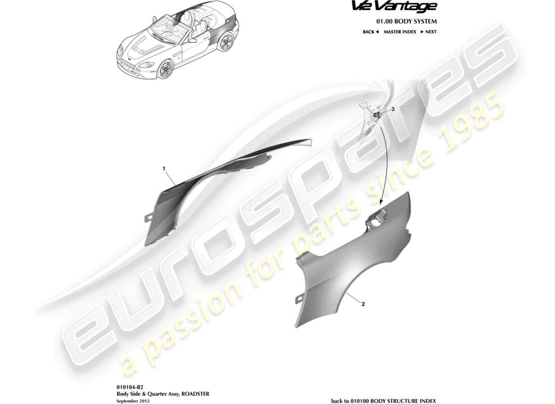 aston martin v12 vantage (2012) panel body side, roadster part diagram