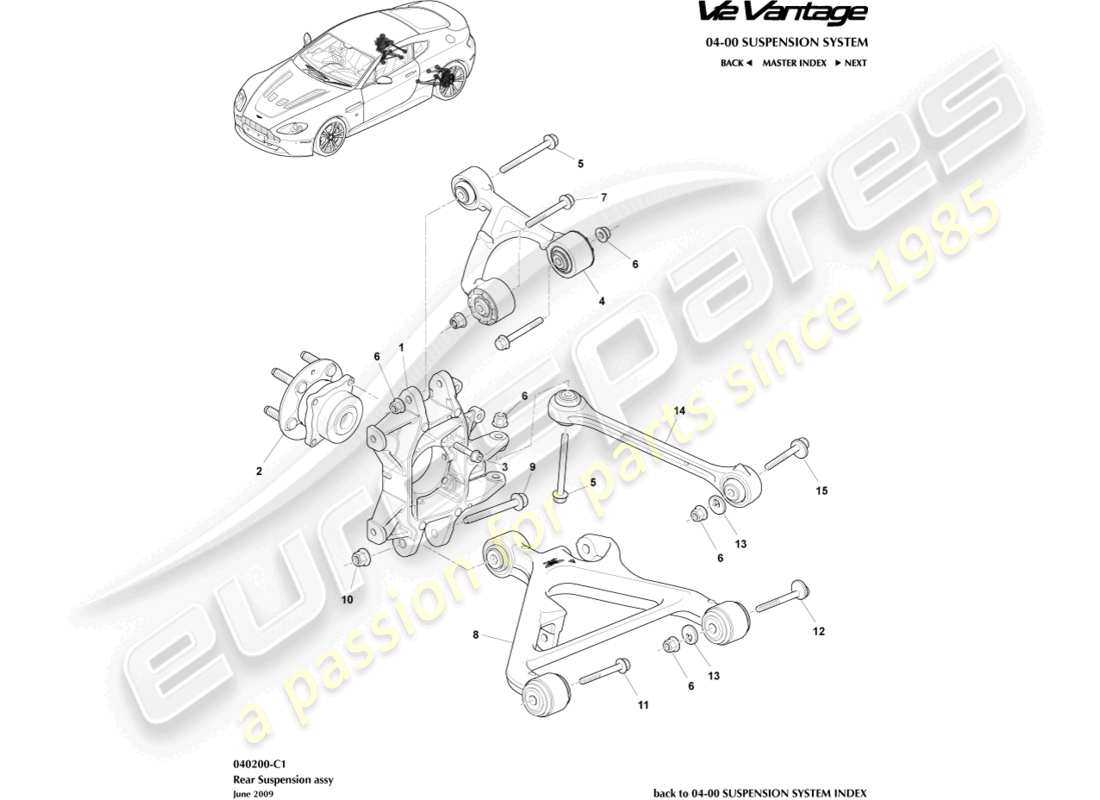 aston martin v12 vantage (2012) rear suspension assembly part diagram