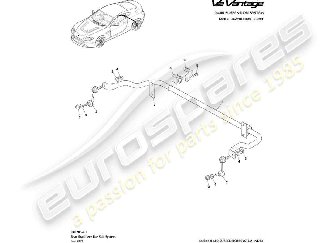 aston martin v12 vantage (2012) rear stabiliser bar part diagram