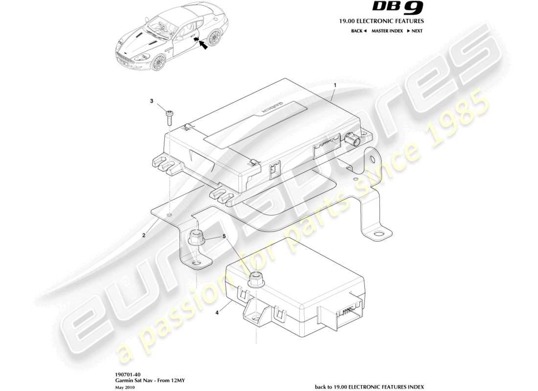 aston martin db9 (2009) sat nav, 12my on part diagram