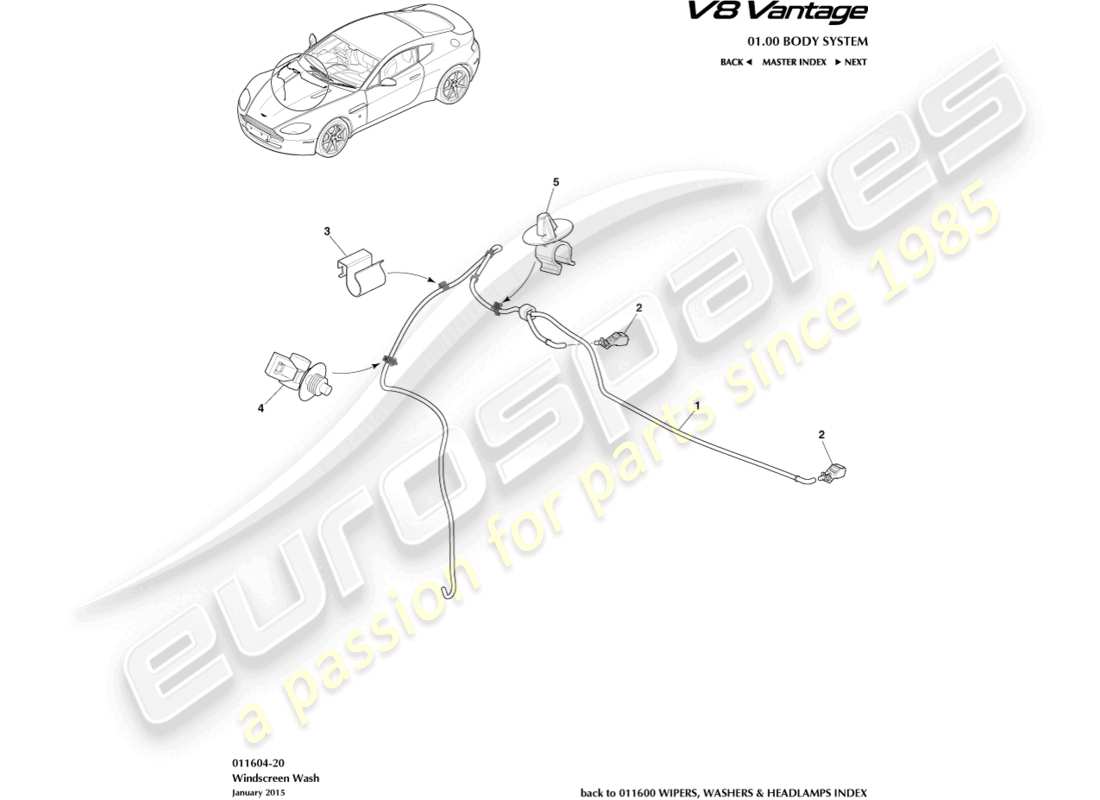 aston martin v8 vantage (2018) windscreen wash part diagram