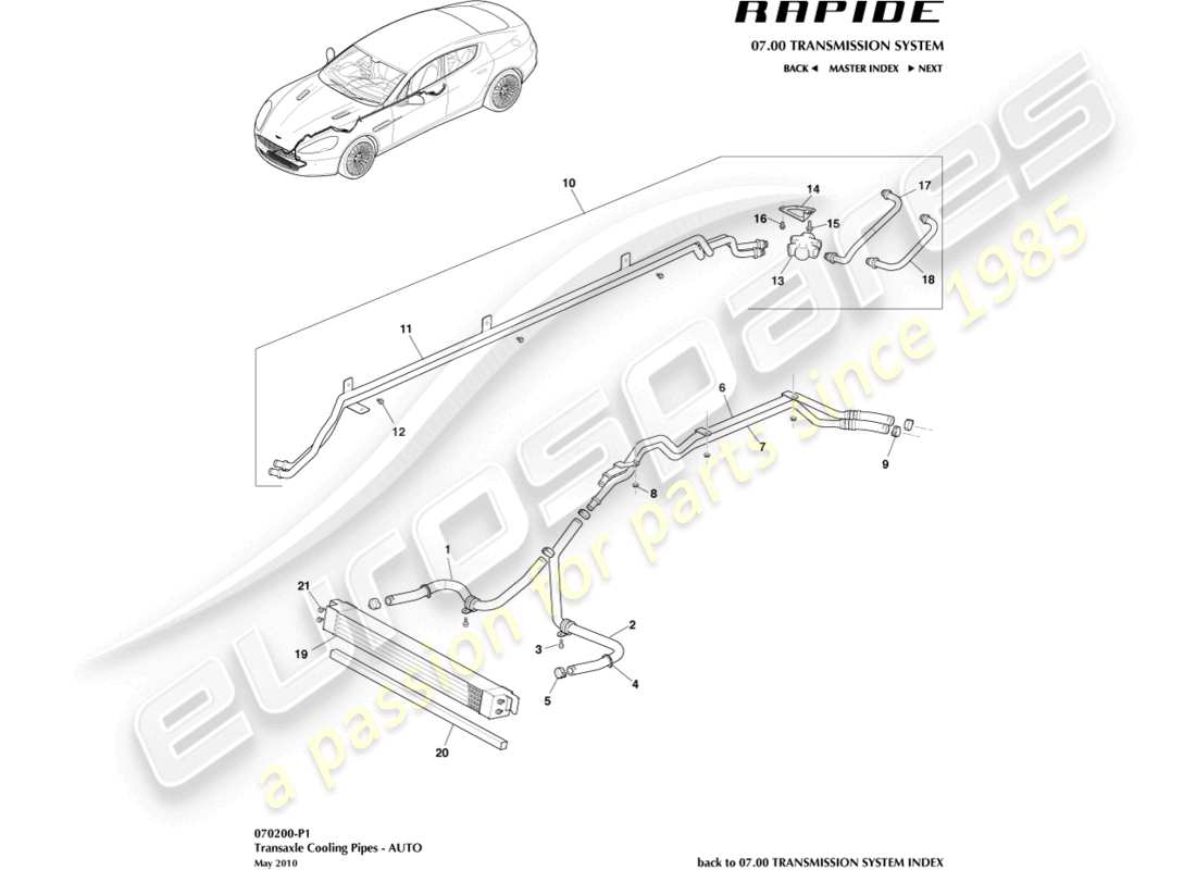 aston martin rapide (2013) transmission oil cooler part diagram