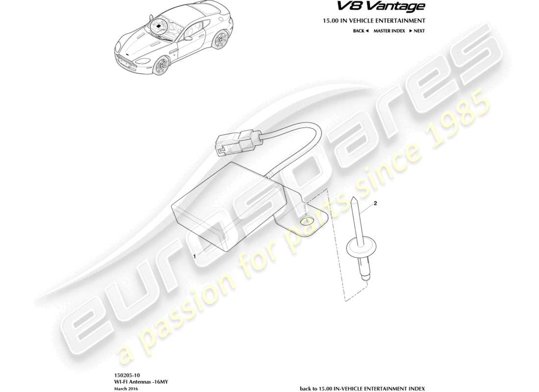 aston martin v8 vantage (2014) wi-fi antenna, 16my part diagram