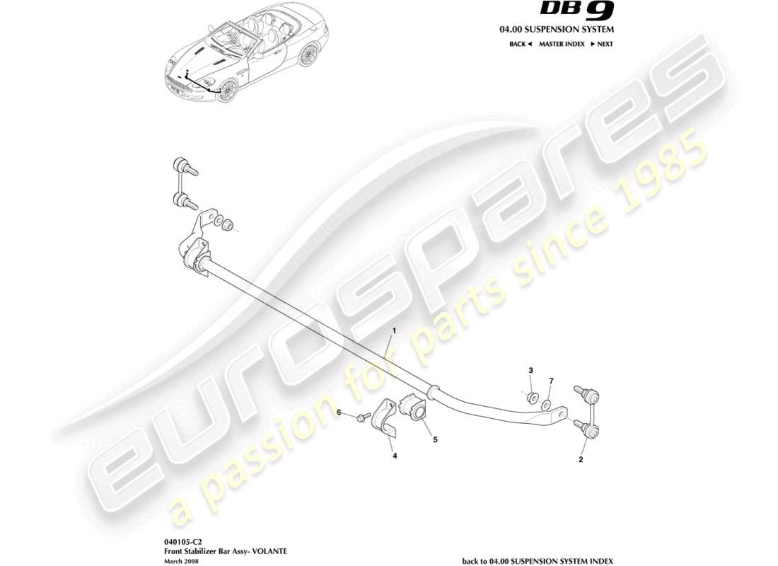 aston martin db9 (2004) front stabiliser bar, volante part diagram