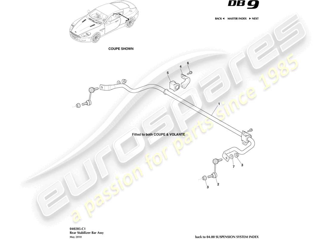 aston martin db9 (2004) rear stabiliser bar part diagram