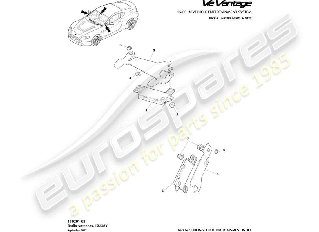 aston martin v12 vantage (2011) radio antenna, 12.5my part diagram