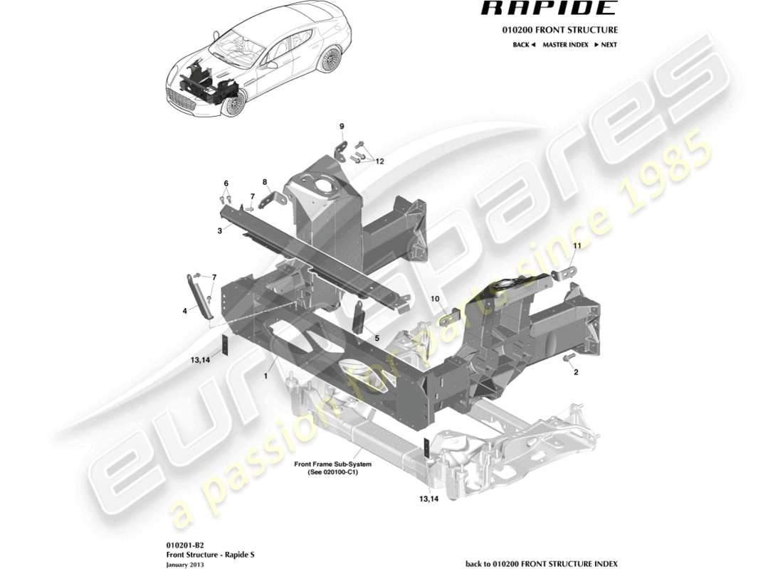 aston martin rapide (2014) front structure, s part diagram