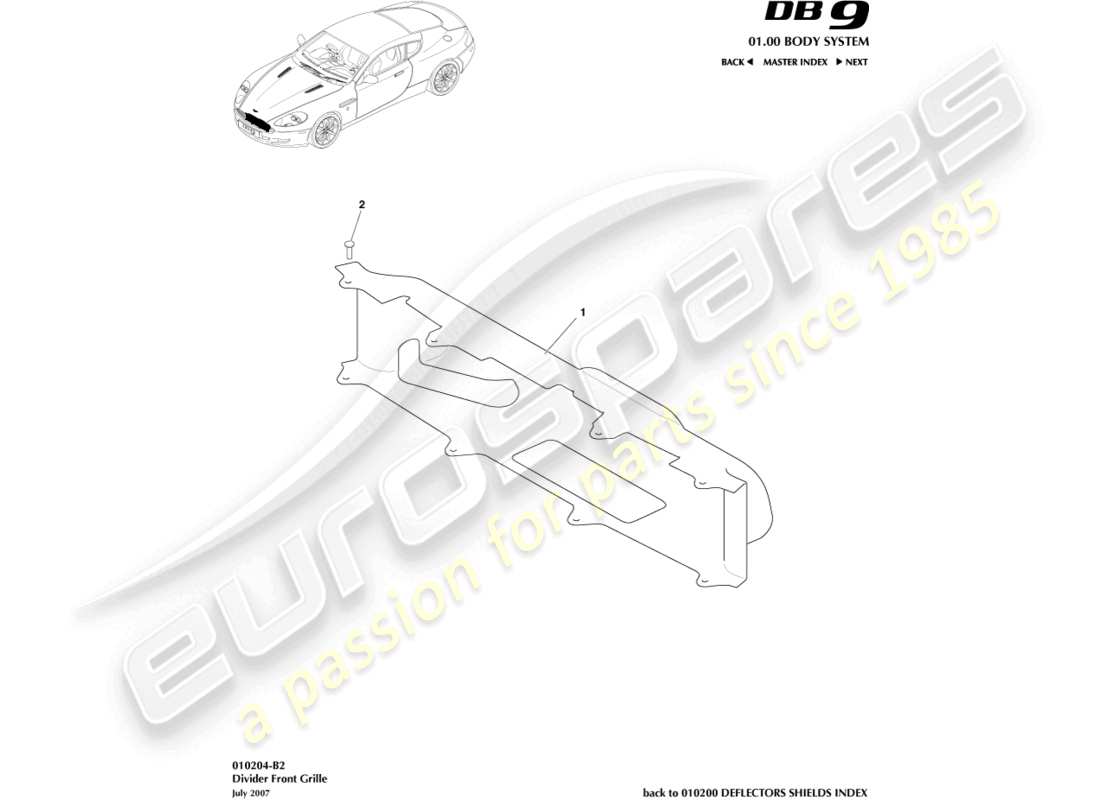 aston martin db9 (2010) divider, front grille part diagram