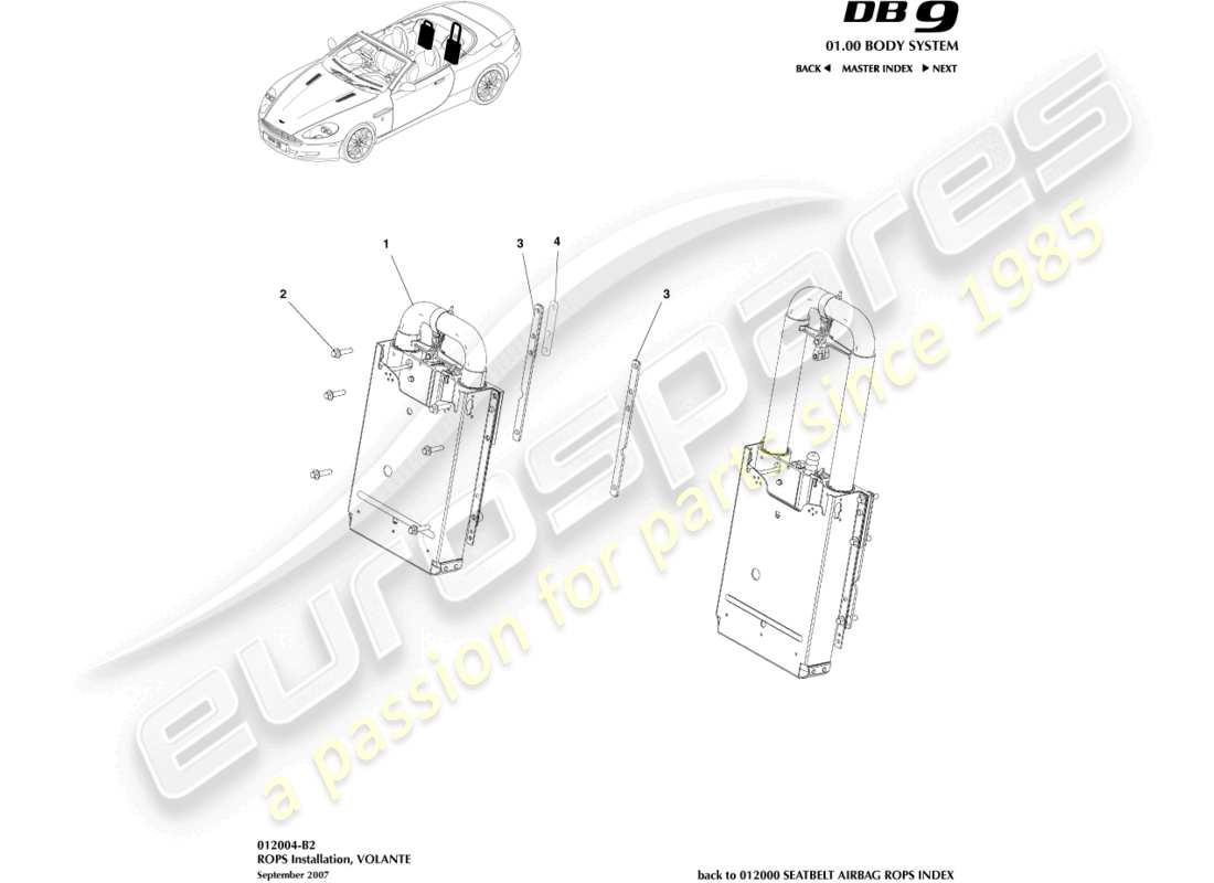 aston martin db9 (2010) rops installation, volante part diagram