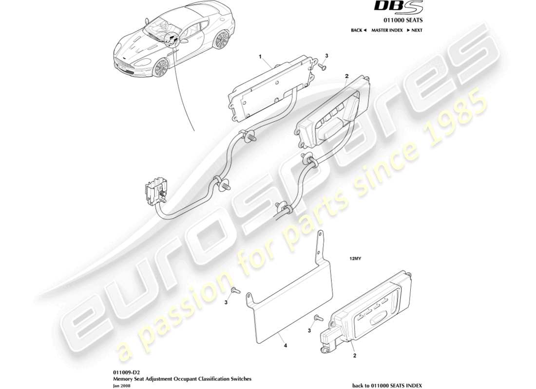 aston martin dbs (2013) front seat adjustment parts diagram