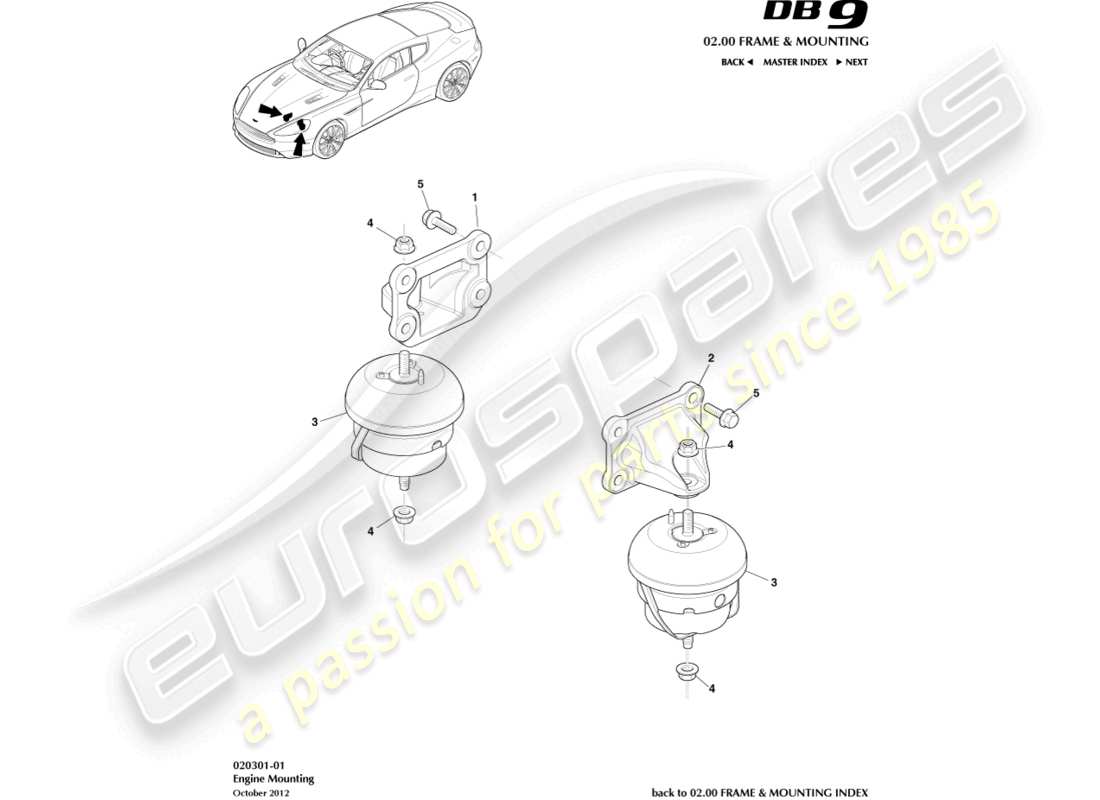 aston martin db9 (2013) engine mountings parts diagram