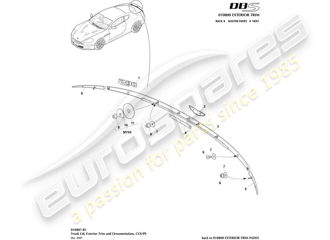 aston martin dbs (2009) trunk lid trim, coupe part diagram