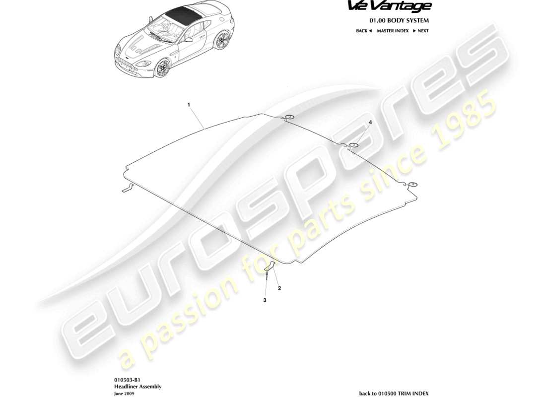 aston martin v12 vantage (2011) headliner assy part diagram