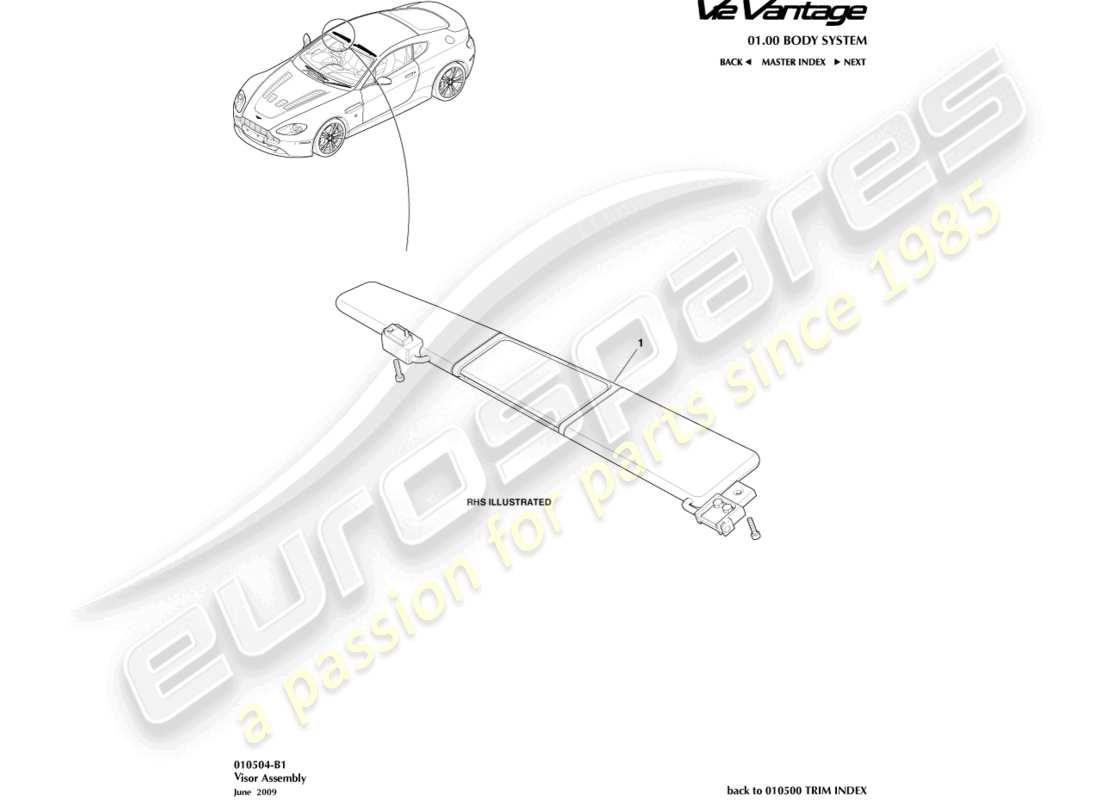 aston martin v12 vantage (2010) sunvisor part diagram