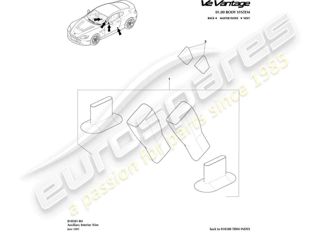 aston martin v12 vantage (2010) auxiliary interior trim part diagram