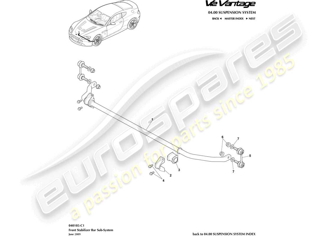 aston martin v12 vantage (2010) front stabiliser bar part diagram
