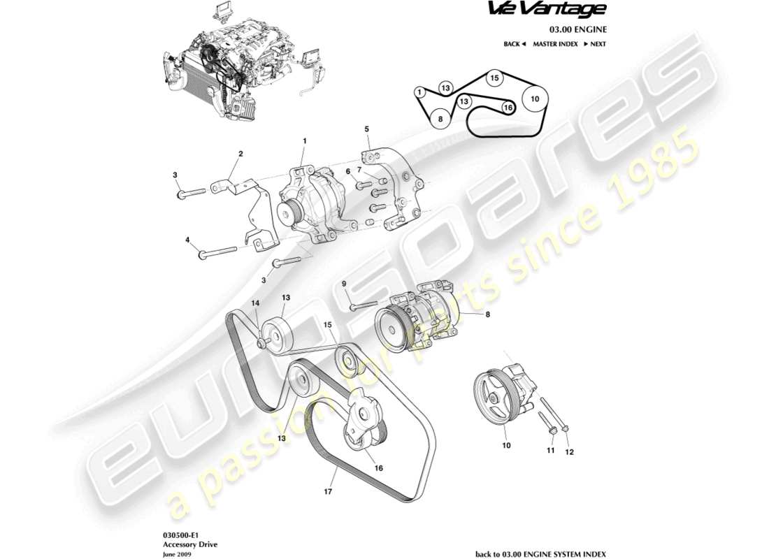 aston martin v12 vantage (2011) accessory drive part diagram