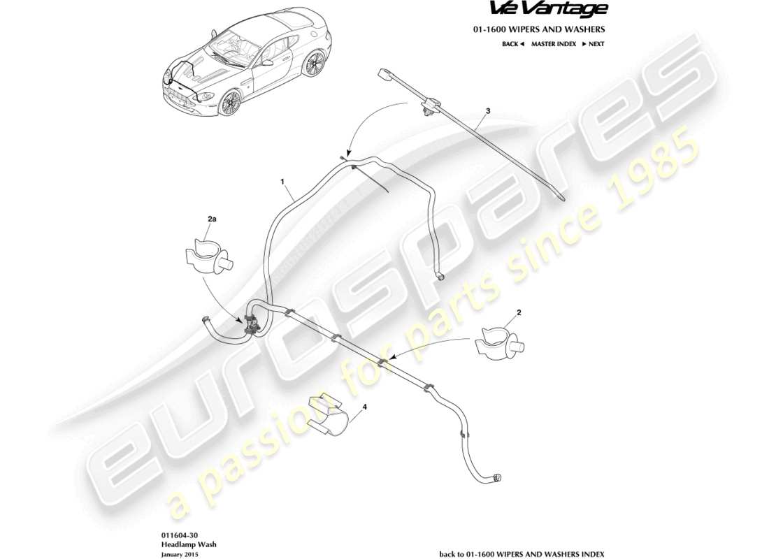 aston martin v12 vantage (2012) headlamp wash part diagram