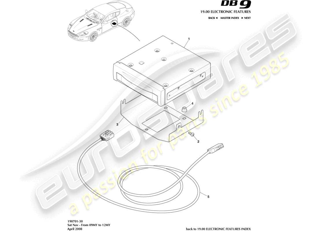 aston martin db9 (2011) sat nav, 09my to 12my part diagram